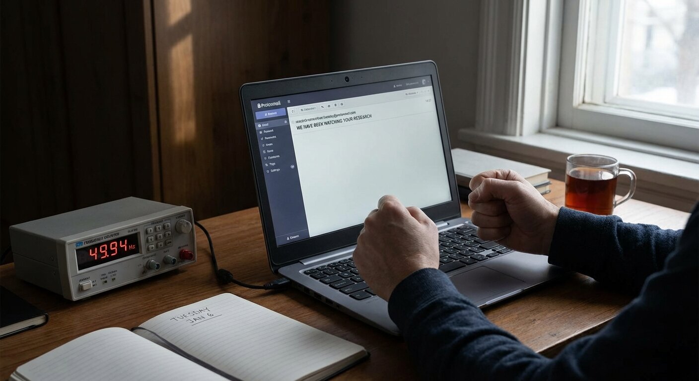 Computer screen showing mysterious email
