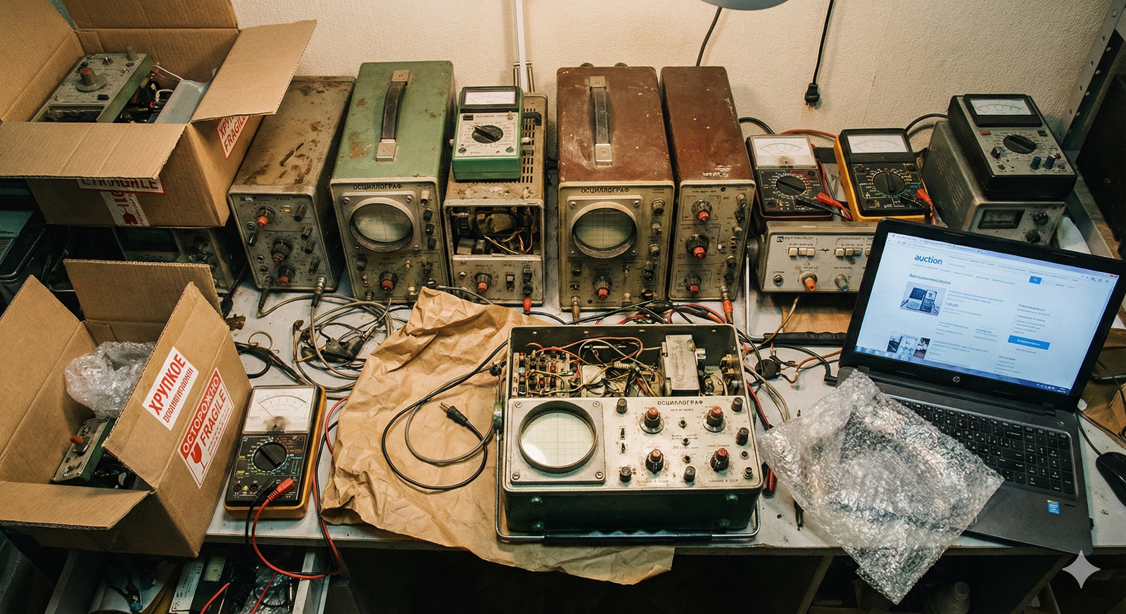 Workbench with vintage Soviet equipment